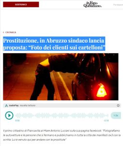 Il Fatto Quotidiano - 13 Luglio 2015 - Prostituzione in Abruzzo sindaco lancia proposta Foto dei clienti sui cartelloni