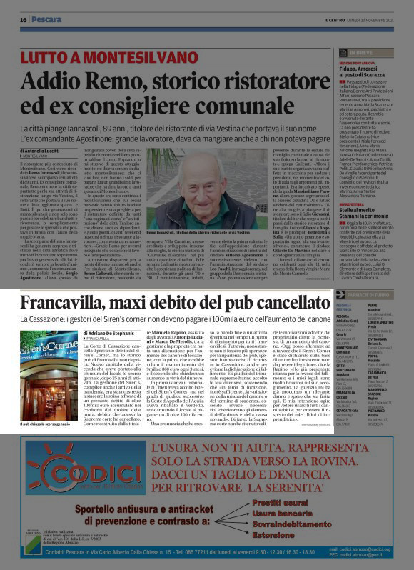 il Centro - 22 Novembre 2022 - Francavilla maxi debito del pub cancellato